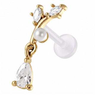 Titanium Labret Curved Cluster with Dangle Teardrop Internally Threaded
