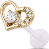 Titanium Labret Open Heart With Stones Internally Threaded