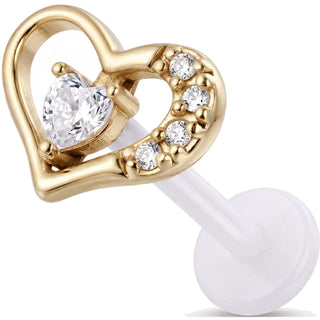 Titanium Labret Open Heart With Stones Internally Threaded