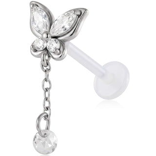 Titanium Labret Butterfly With Chain Drop Internally Threaded