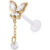 Titanium Labret Butterfly With Chain Drop Internally Threaded