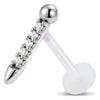 Titanium Labret Pointed Bar With Stones Internally Threaded