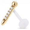 Titanium Labret Pointed Bar With Stones Internally Threaded