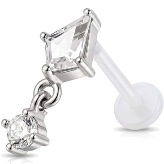 Titanium Labret Rhombus Stone With Dangle Internally Threaded