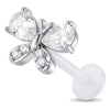 Titanium Labret Butterfly With Clear Stones Internally Threaded