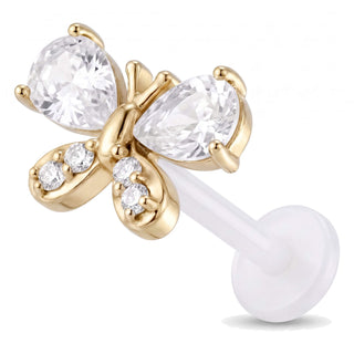 Titanium Labret Butterfly With Clear Stones Internally Threaded