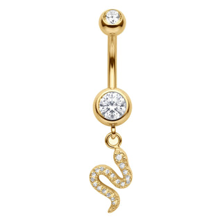 Belly Button Piercing Dangling Snake With Stones Internally Threaded