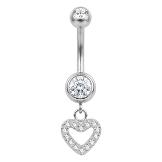 Belly Button Piercing Dangling Open Heart With Stones Internally Threaded